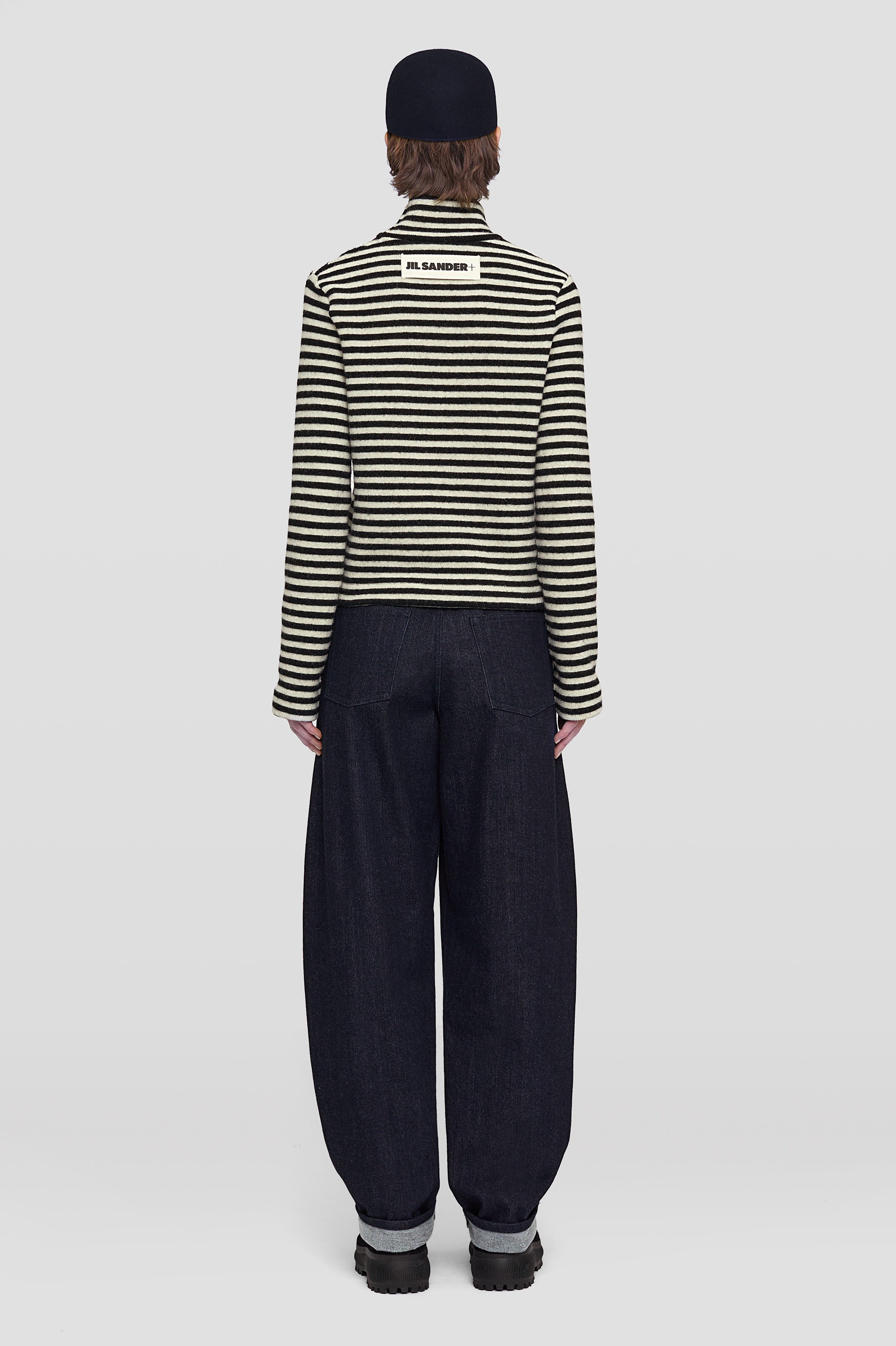 Jil Sander Logo-patch Stripe-pattern Top In Black