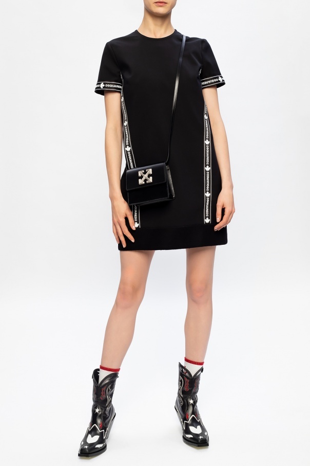 Dsquared2 Logo Sports Virgin Wool Blend T-shirt Dress In Black