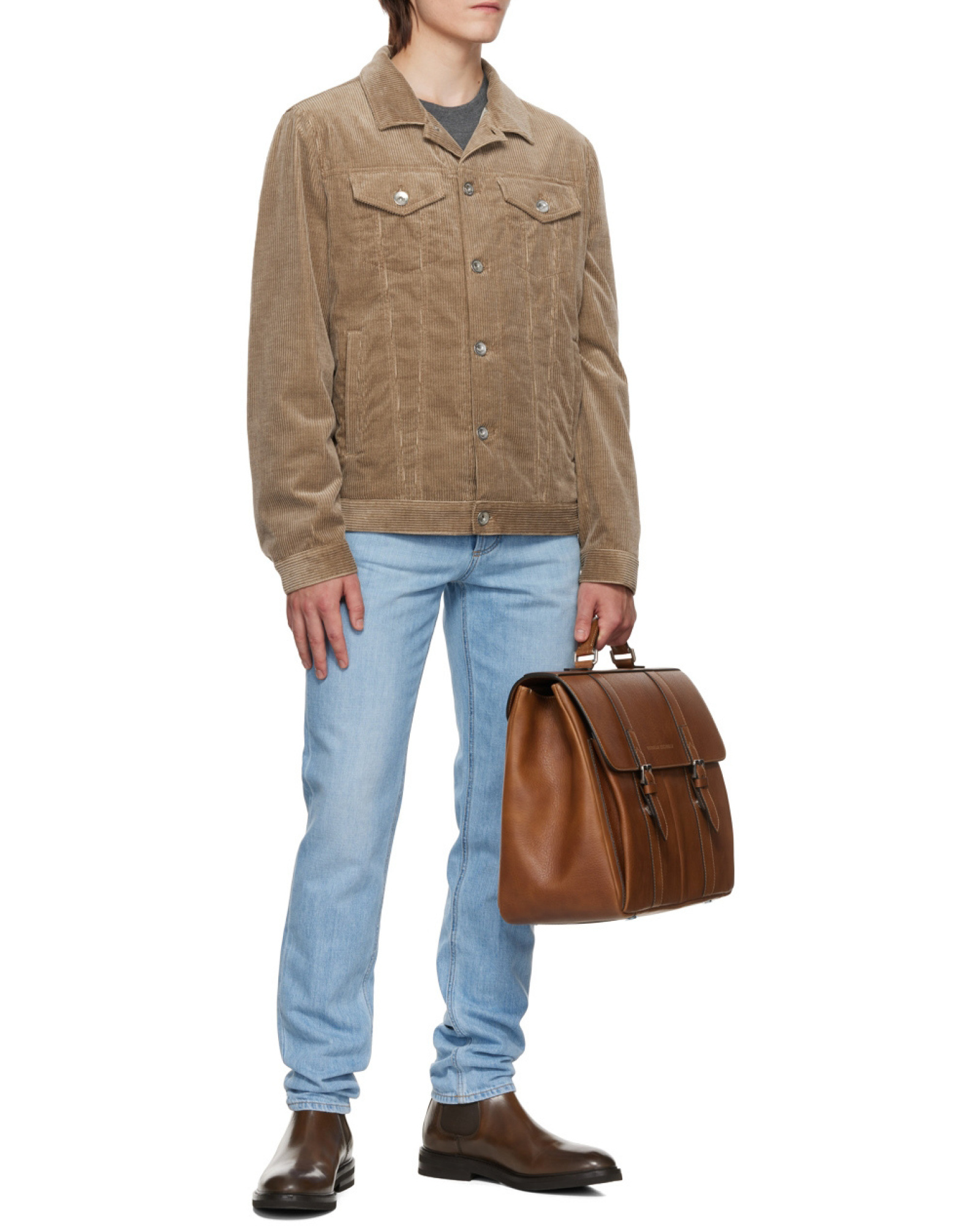 Brunello Cucinelli Classic Logo Printed Briefcase In Orange
