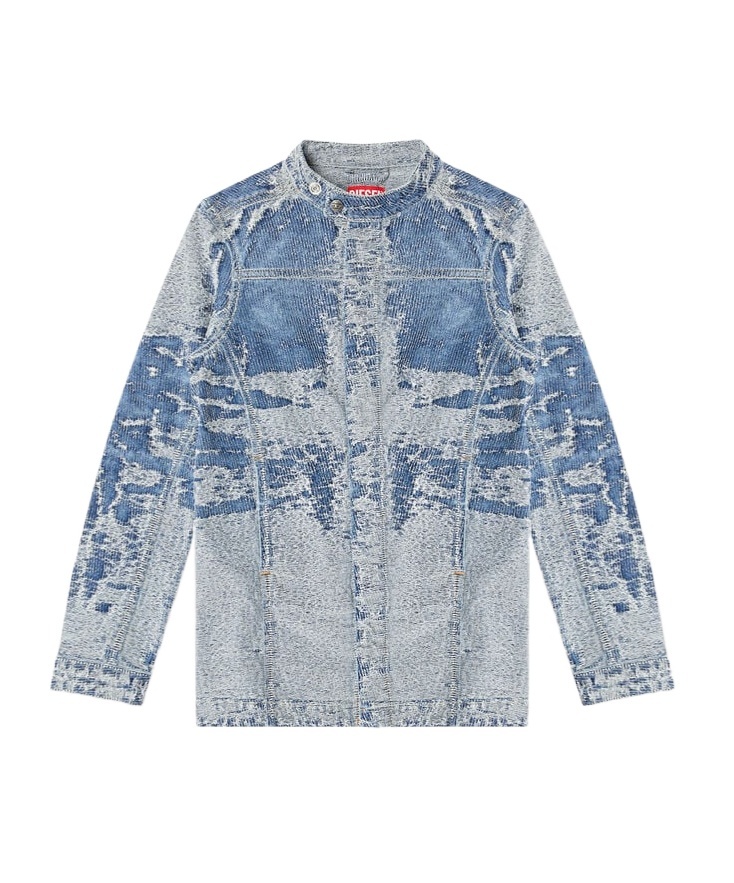 Diesel Jacket In Distressed Jacquard Denim In Gray