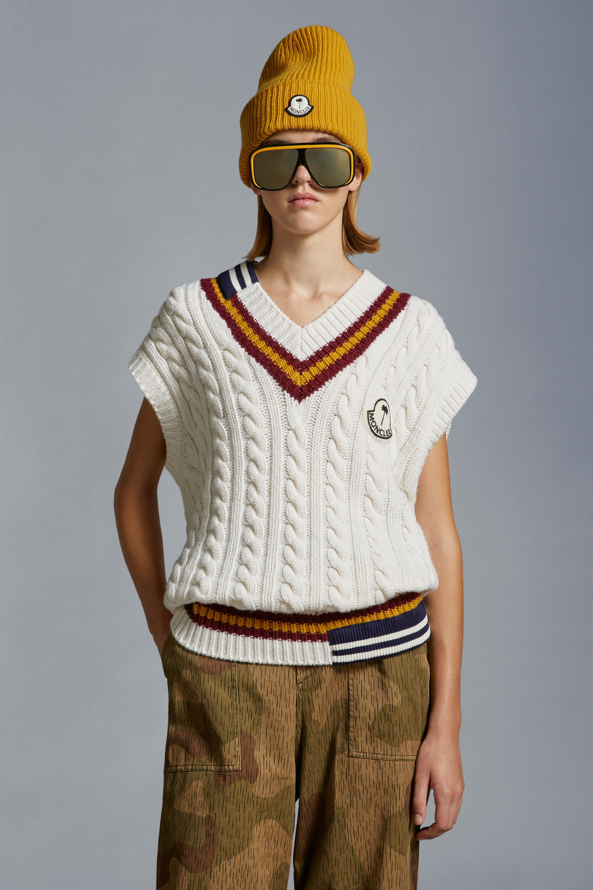 Shop Moncler Wool V-neck Gilet In White