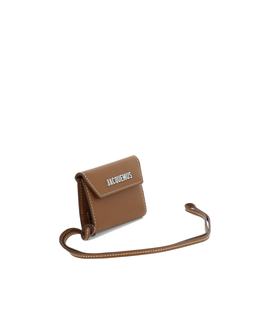 Jacquemus Logo Lettering Neck Strapped Wallet In Brown