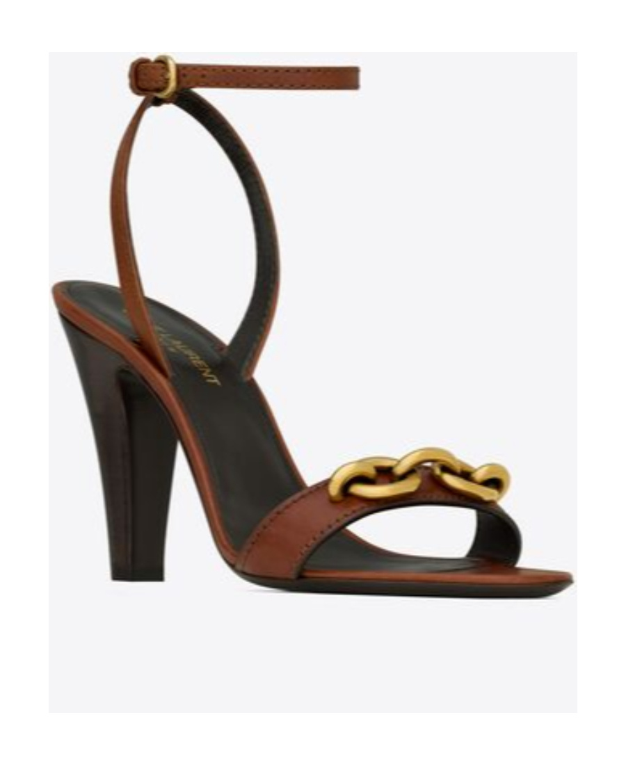 Saint Laurent Le Maillon Leather Sandals In Brown