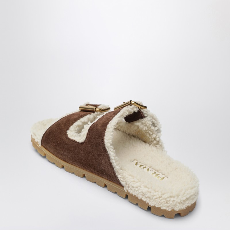 Prada Suede Open Toe Flat Sole Slippers In Multi