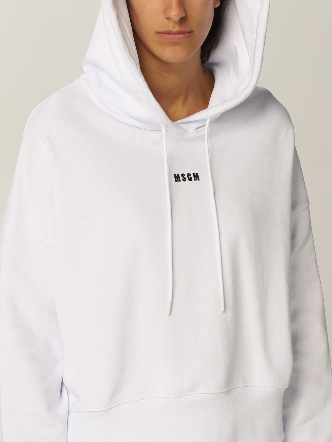 Msgm Logo Hooded Sweatshirt Long Sleeves In White