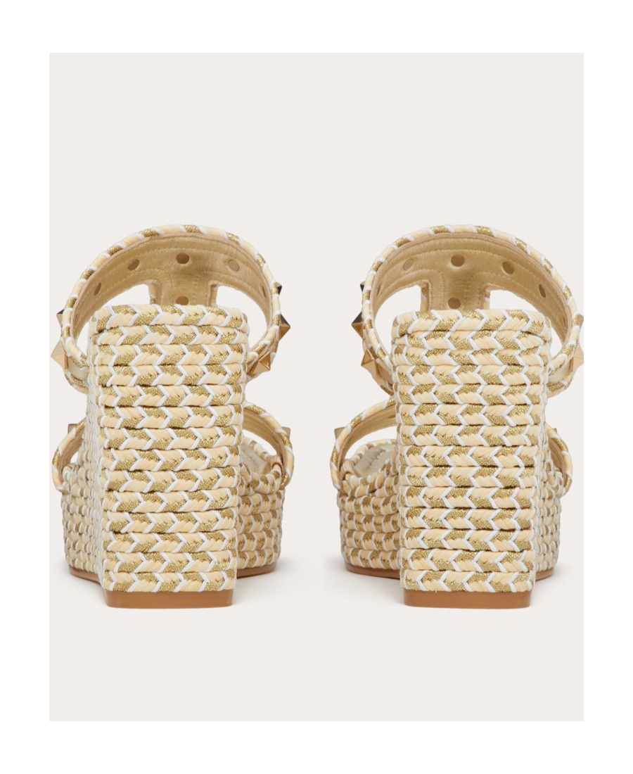 Valentino Rockstud 90mm Woven Wedge Sandals In Multi