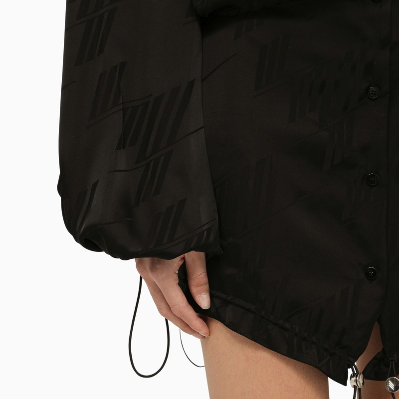Attico Black Satin Mini Dress With All Over Logo In Black
