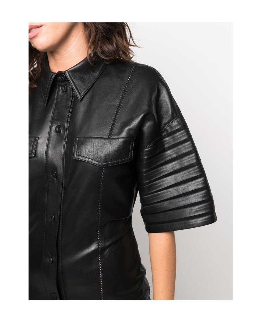 Nanushka Taissa Pleated-sleeve Vegan Leather Midi Dress In Black