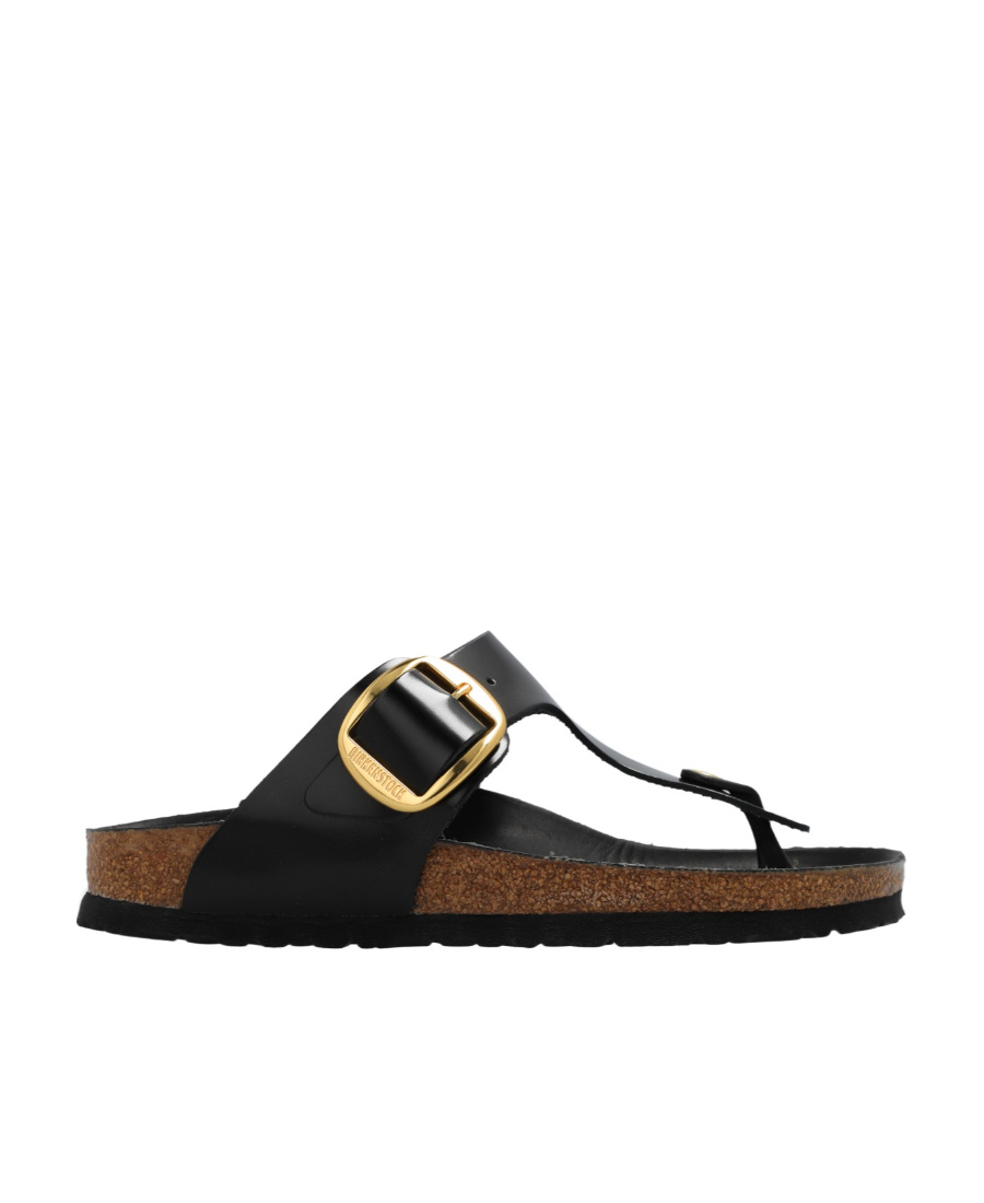 Birkenstock Gizeh Big Buckle High-shine Black Leather Toe Post Sandals