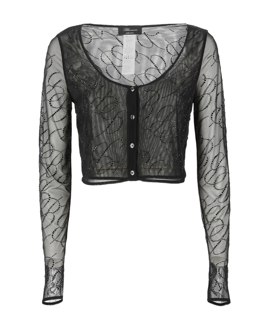 Blumarine Knitwear Sheer Embellished Cropped Length In Black