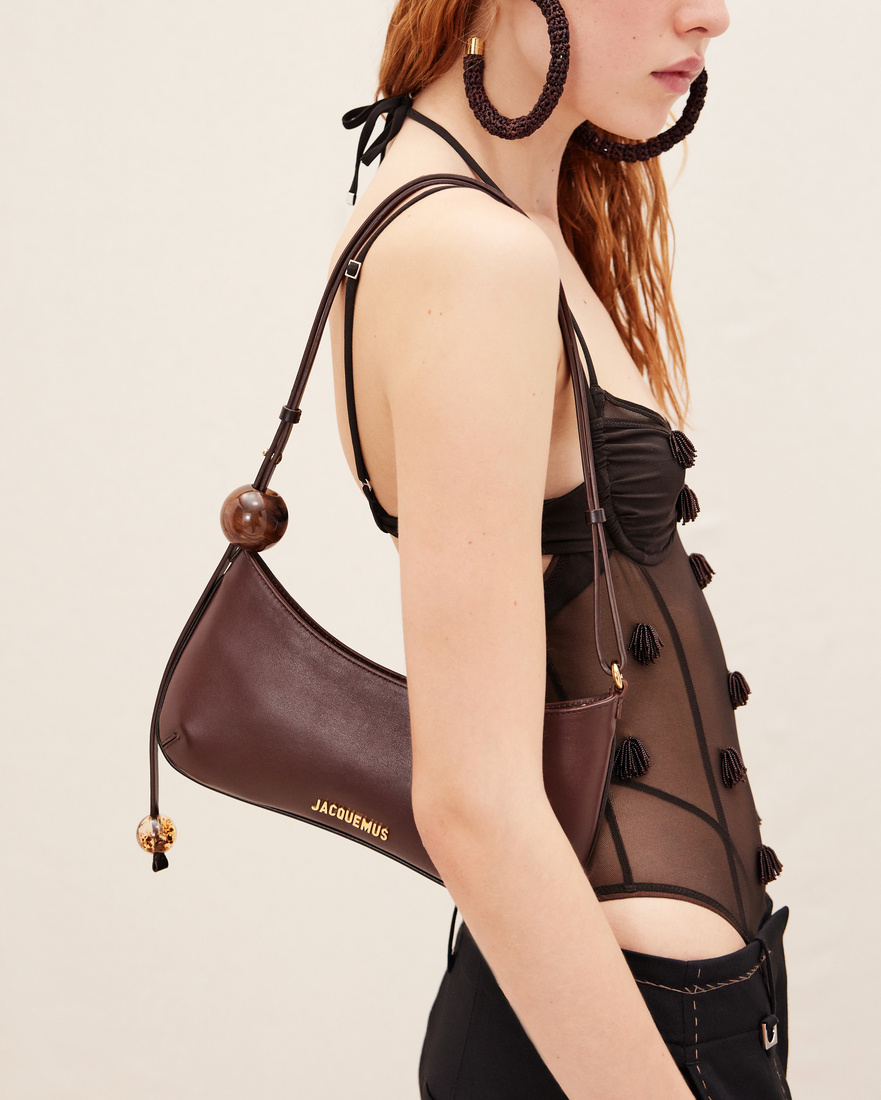 Jacquemus Womens Le Bisou Perle Leather Shoulder Bag Medium Brown In Multicolor