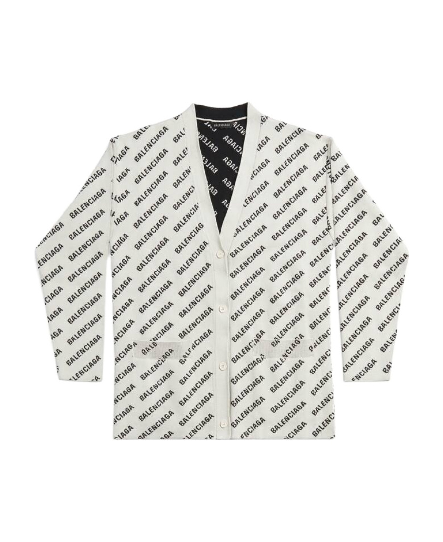 Balenciaga Cardigan Mini Allover Logo Da Donna In Bianco Sporco In White