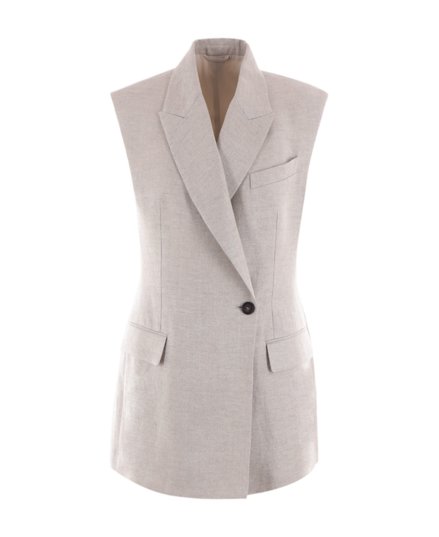Brunello Cucinelli Metallic-threading Sleeveless Blazer In Nude