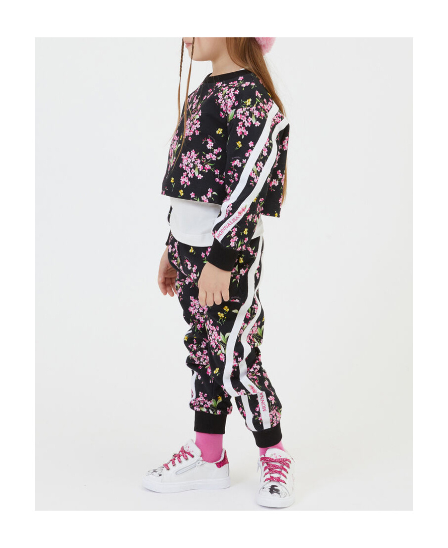 Monnalisa Flower Scraping Jogging Pants In Black
