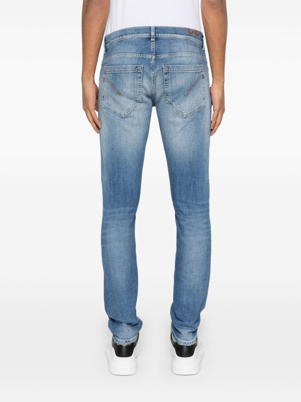 Dondup George Distressed Five-pocket Belted Trousers In Blue