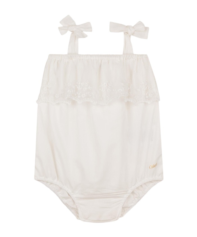 Chloé Kids Lace Playsuit Set In White