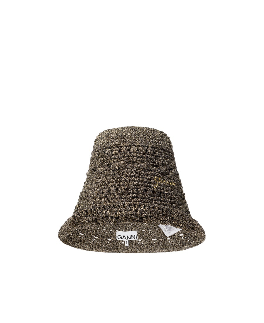 Ganni Logo-embroidered Knitted Bucket Hat In Brown