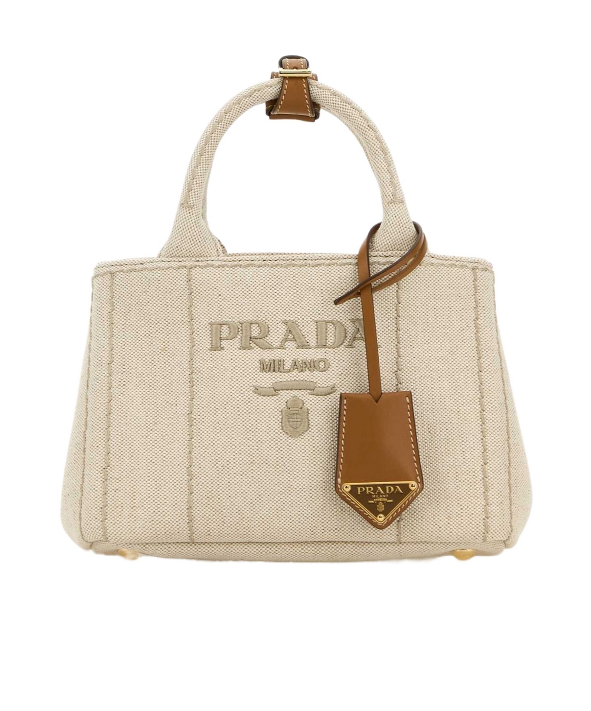 Prada Large Cotton-linen Top-handle Bag In Neutral