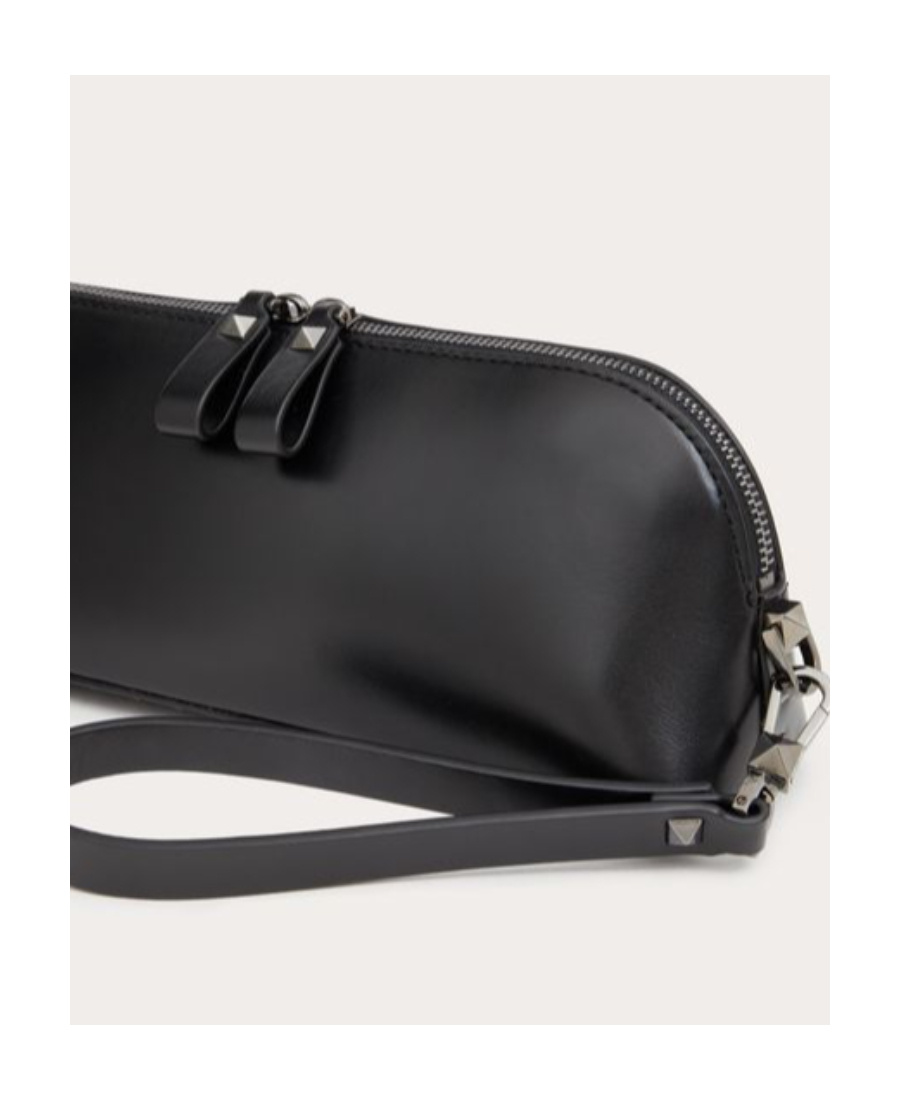 Valentino Rockstud Leather Clutch Bag In Black