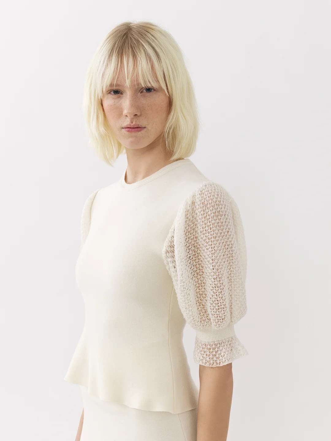 Shop Chloé Wool-blend Lace-sleeves Top In White