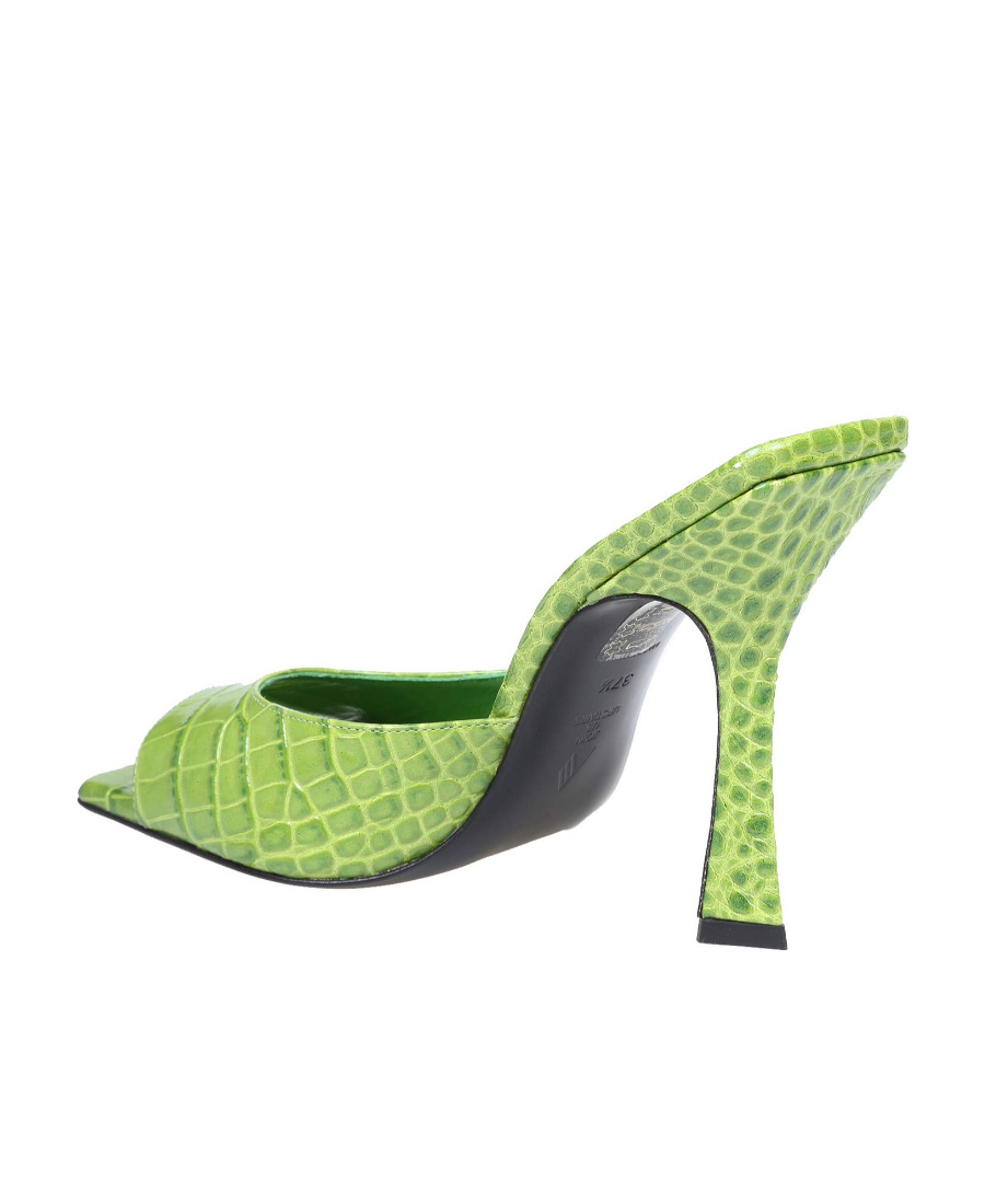 Attico 105mm Anais Croc Embossed Leather Mules In Green