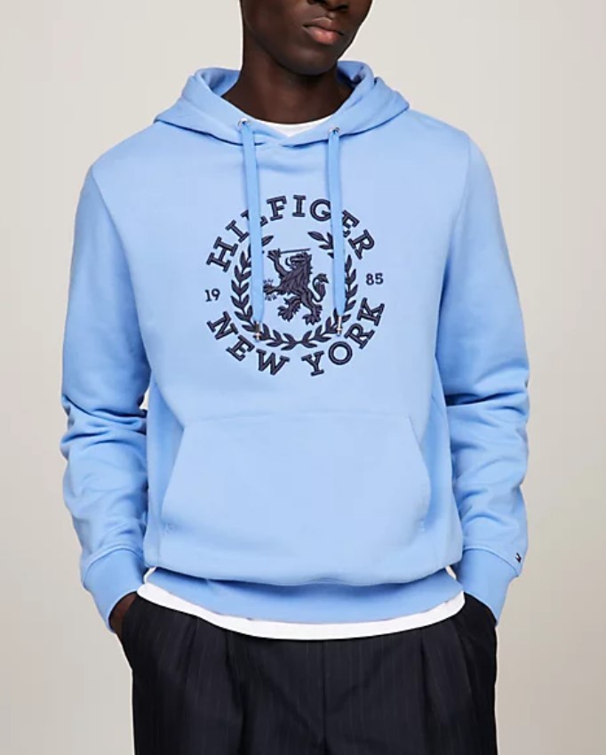 Tommy Hilfiger Embroidered-logo Cotton Hoodie In Blue
