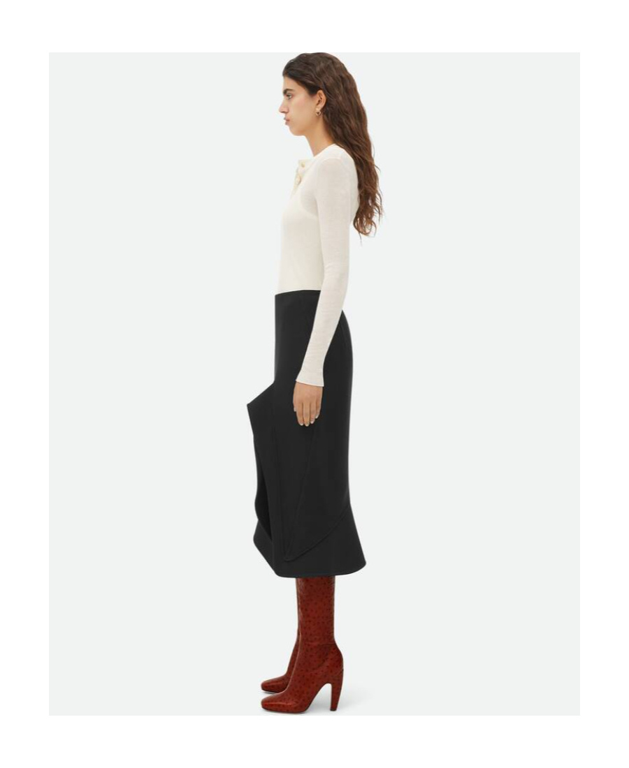 Bottega Veneta Structured Midi Skirt In Black