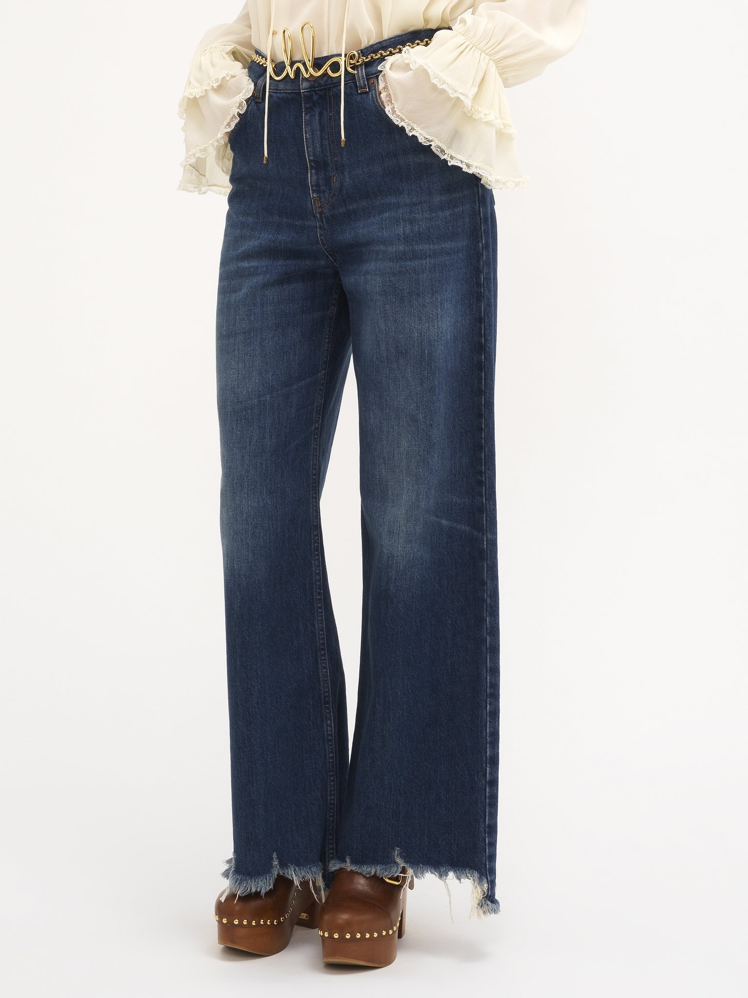 Chloé High-rise Wide-leg Raw-hem Denim Trousers In Blue