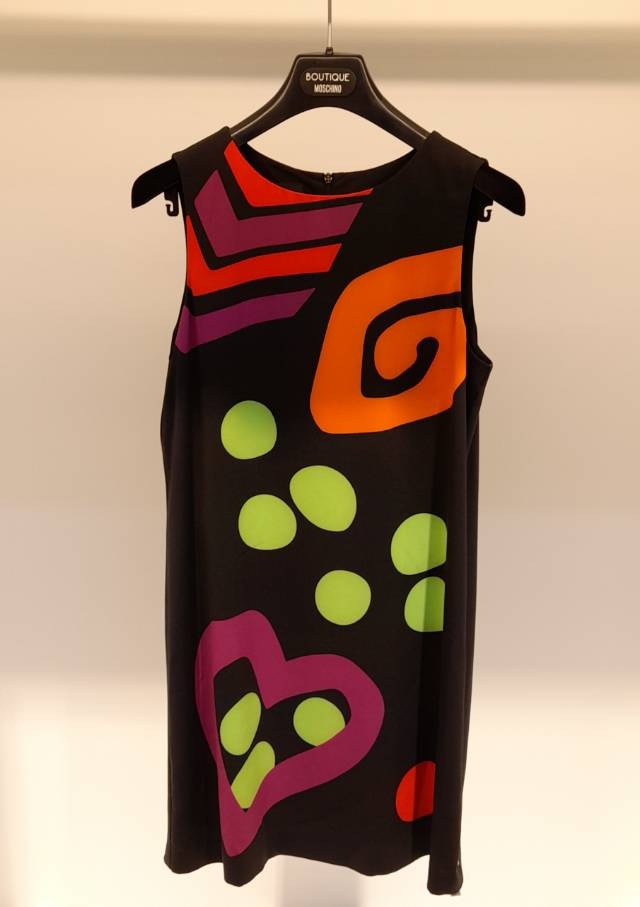 Moschino Round Collar Dress With Contrasting Color Pattern In Black