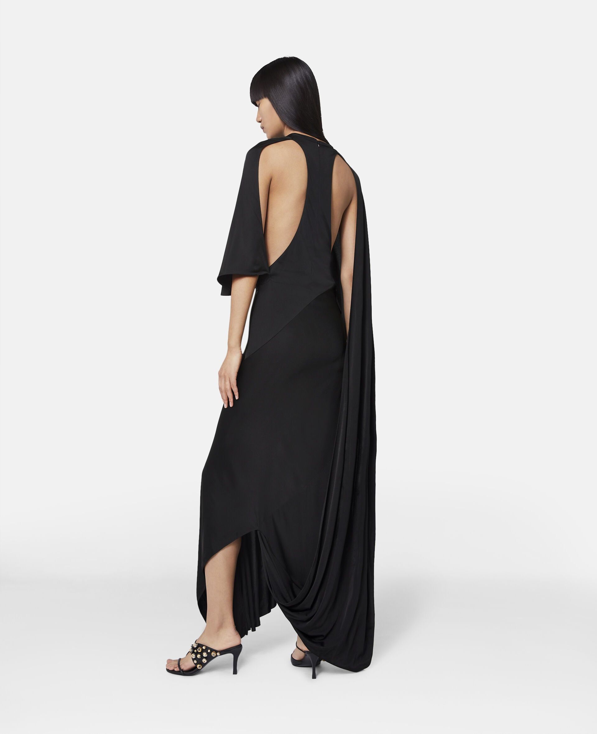 Stella Mccartney Asymmetrical Cape Sleeve Dress In Black