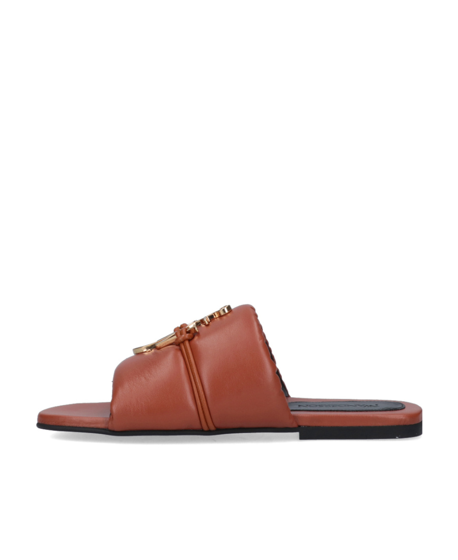 Jw Anderson Embellished Open Toe Flat Sole Mules In Brown