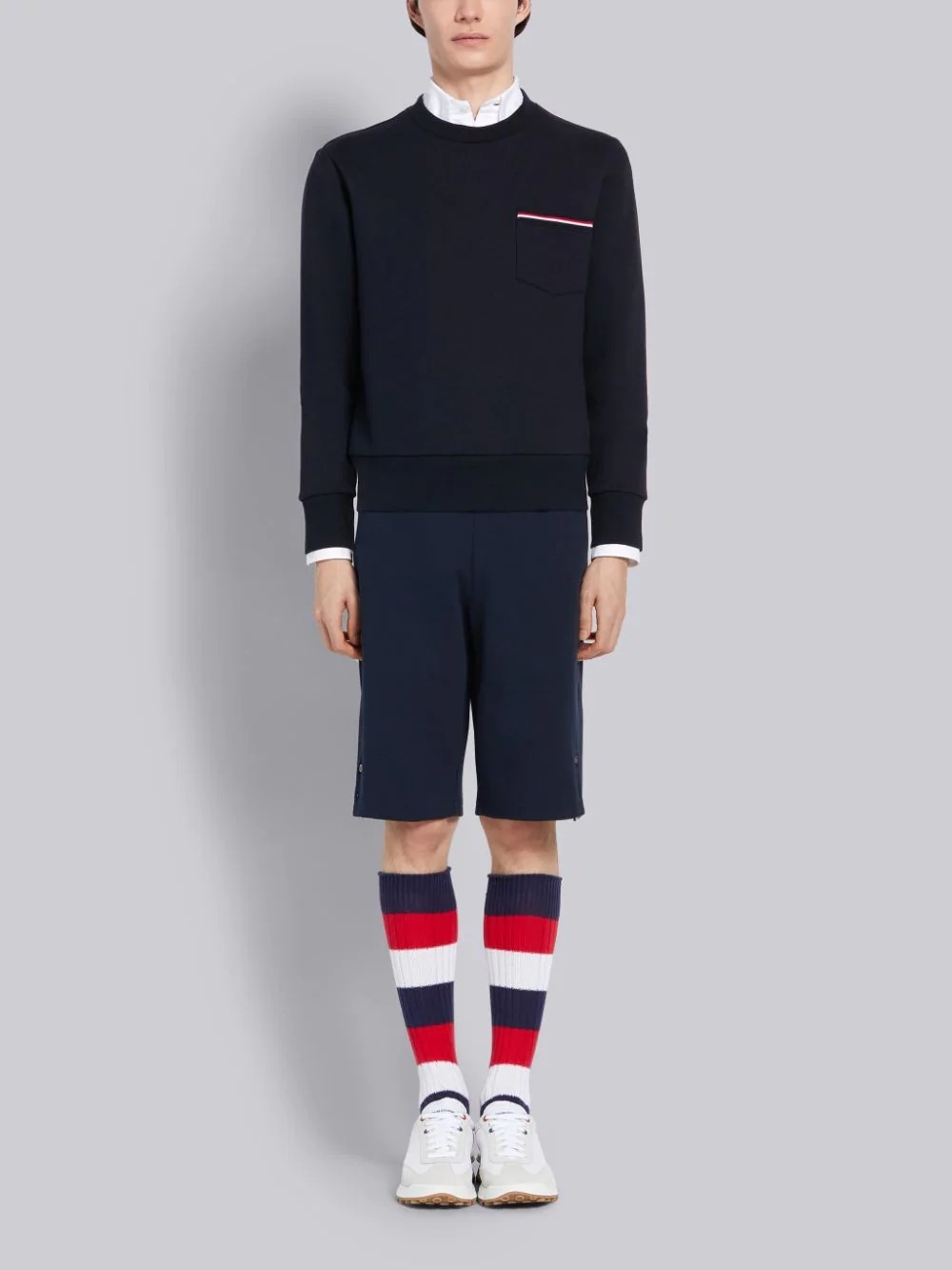 THOM BROWNE LOOPBACK STRIPE POCKET SWEATSHIRT