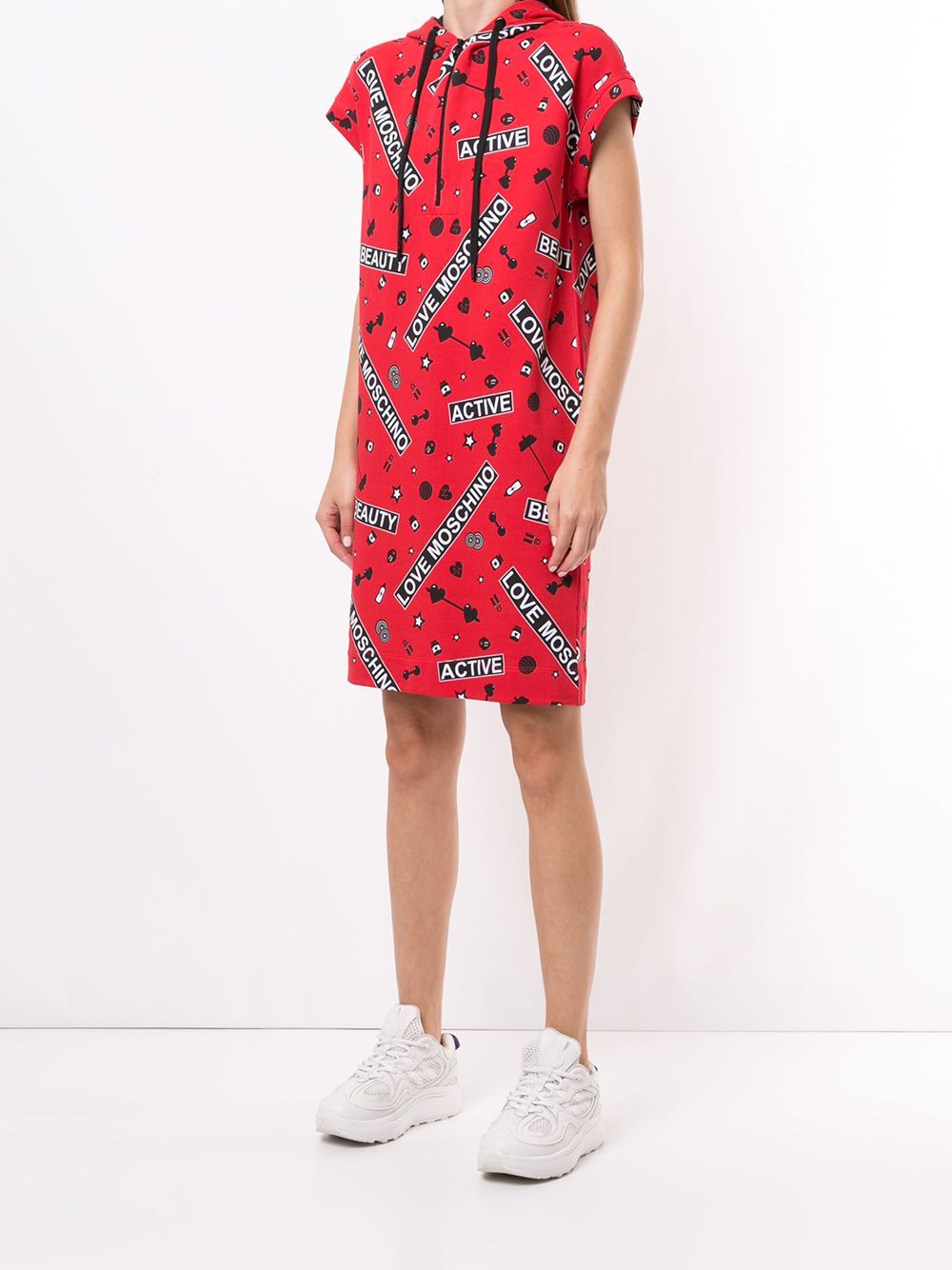 Moschino Classic Printed Hooded Dress In Red
