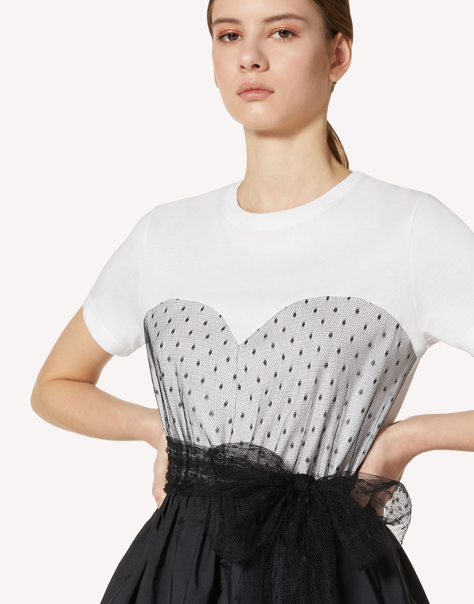 Shop Red Valentino Tulle-overlay T-shirt Dress In Black