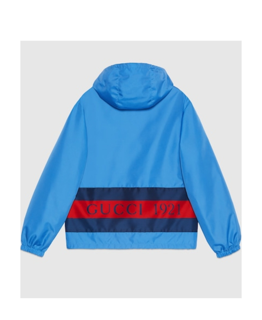 Gucci Web And Logo Print Windbreaker Jacket In Blue