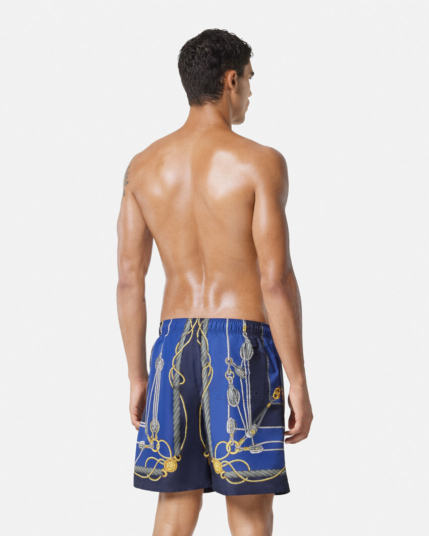 Versace 'nautical' Blue Smiwsuit Trunks With Barocco Motif In Blue