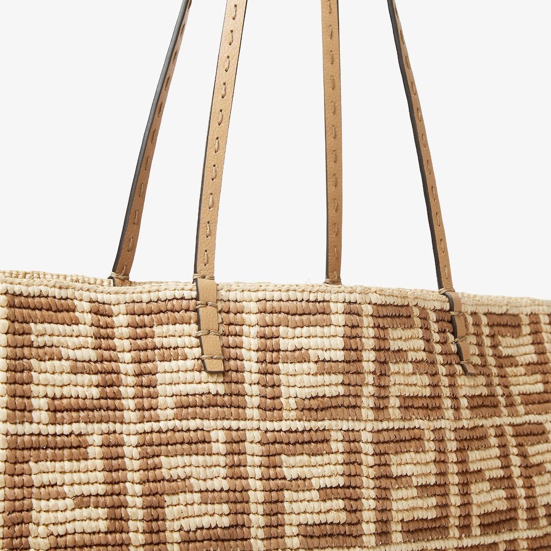 Fendi Borsa Shopping Roll Grande In Paglia Ricamata Donna In Beige