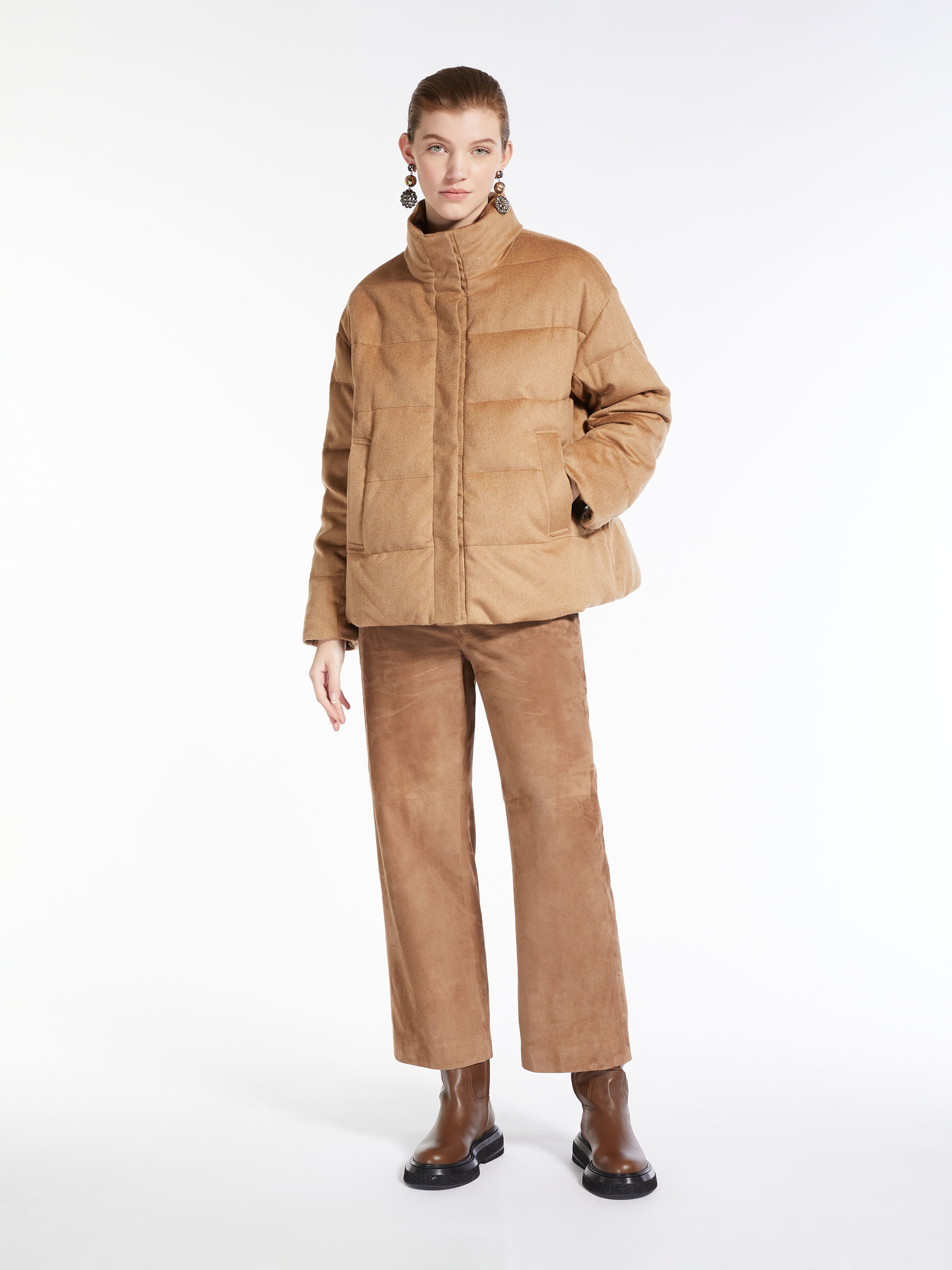 Max Mara Double-sided High-necked Cotton Suit In Brown