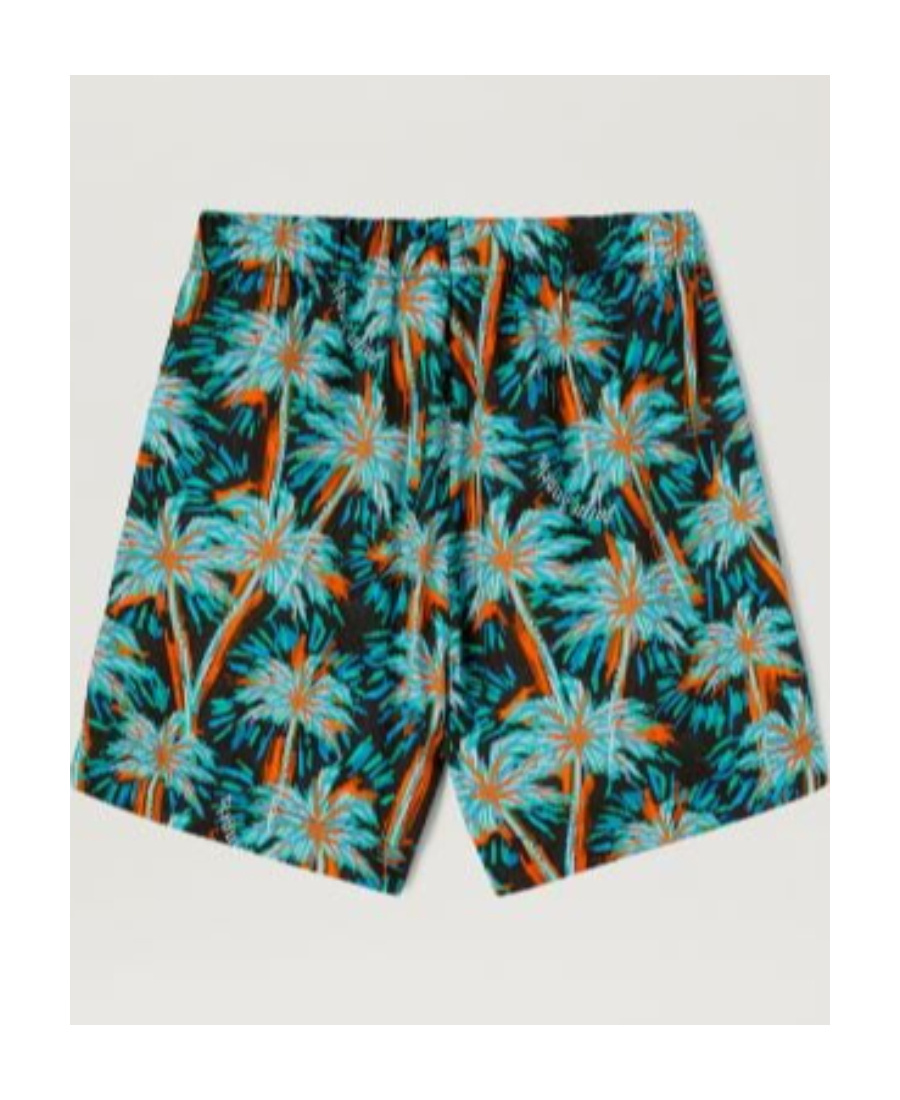 Palm Angels Palm Tree-print Cotton Shorts In Blue