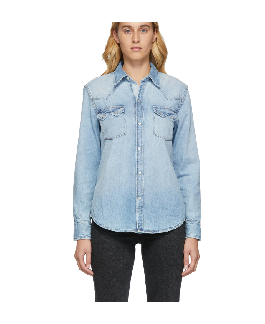 Re/done Blue Denim Sawtooth Western Shirt In Blue