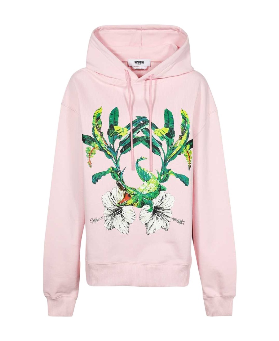 Msgm Crocodile-print Cotton Hoodie In Pink