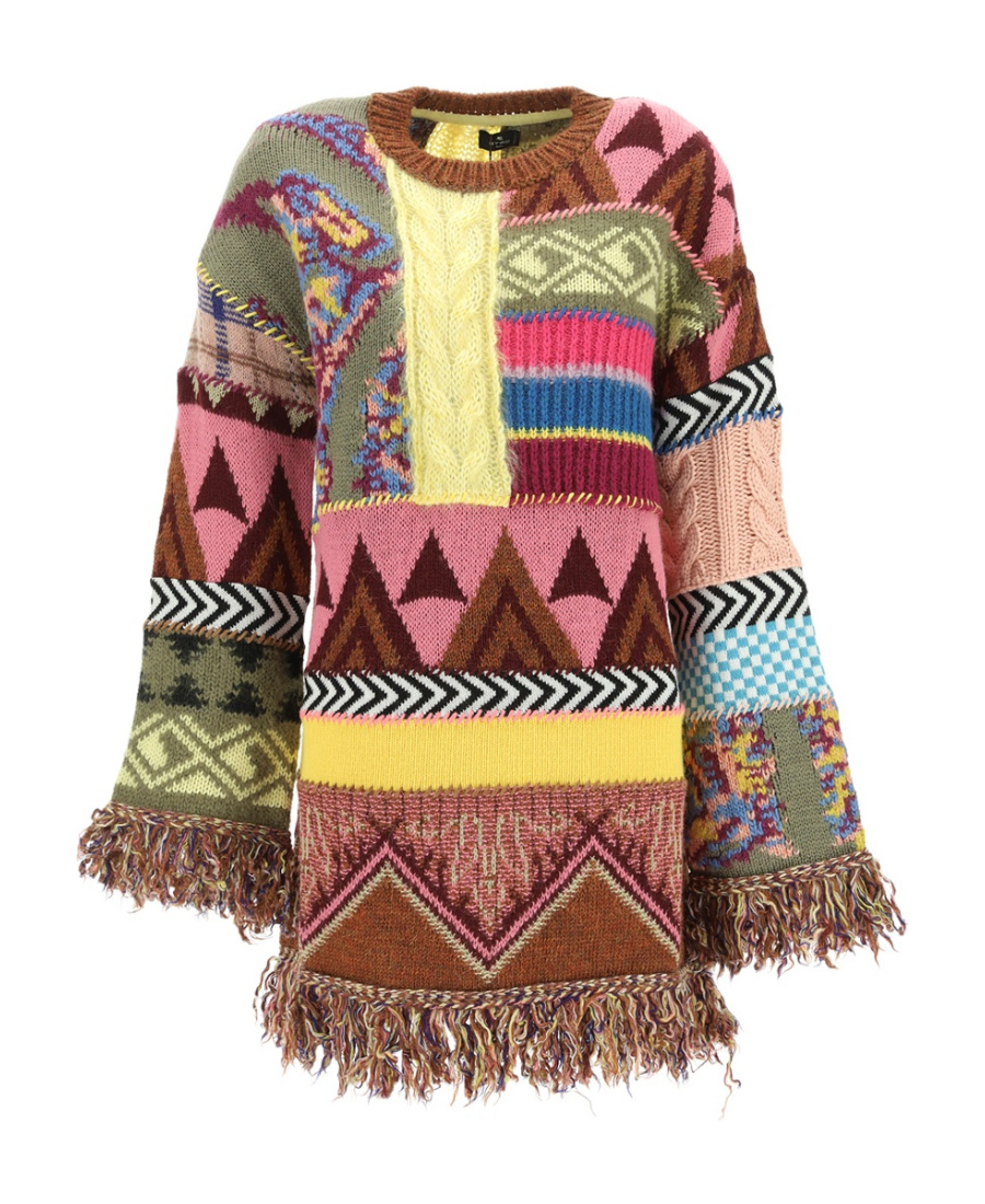 Etro Fringe-detail Knitted Dress In Multicolor