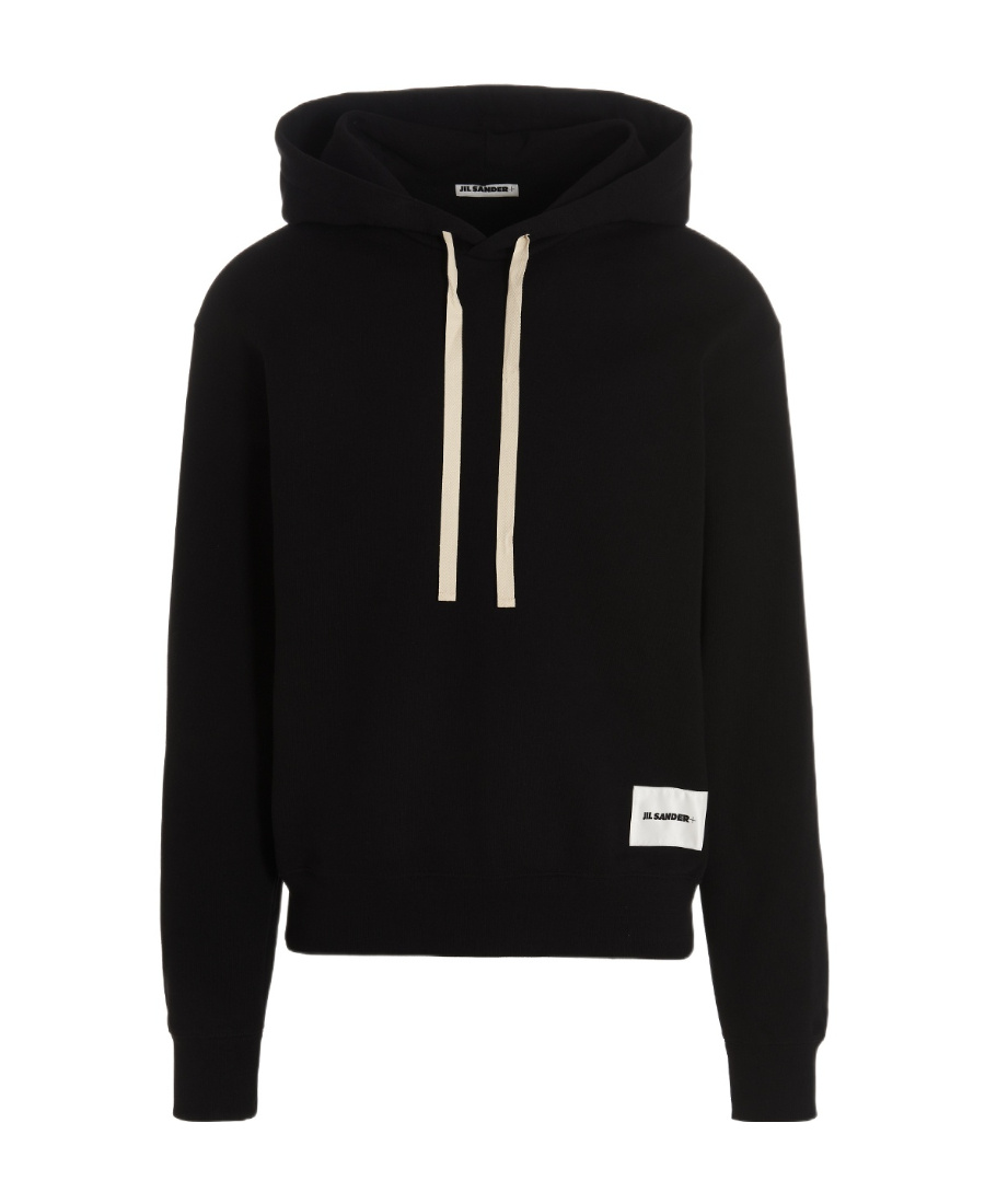 Jil Sander Logo Patch Hoodie In Black Cotton In Black