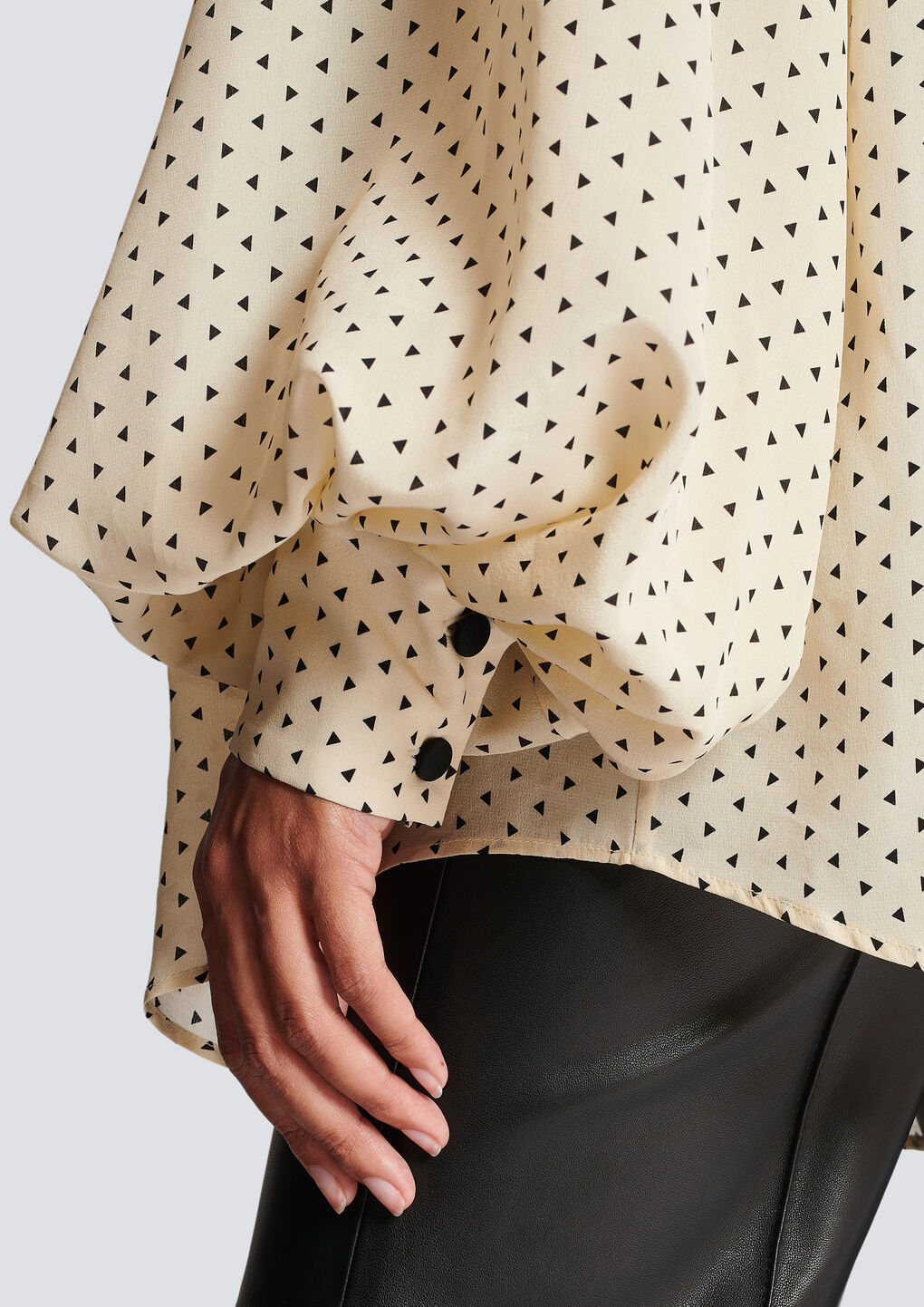 Balmain Printed Pussy Bow Silk Blouse In Nude