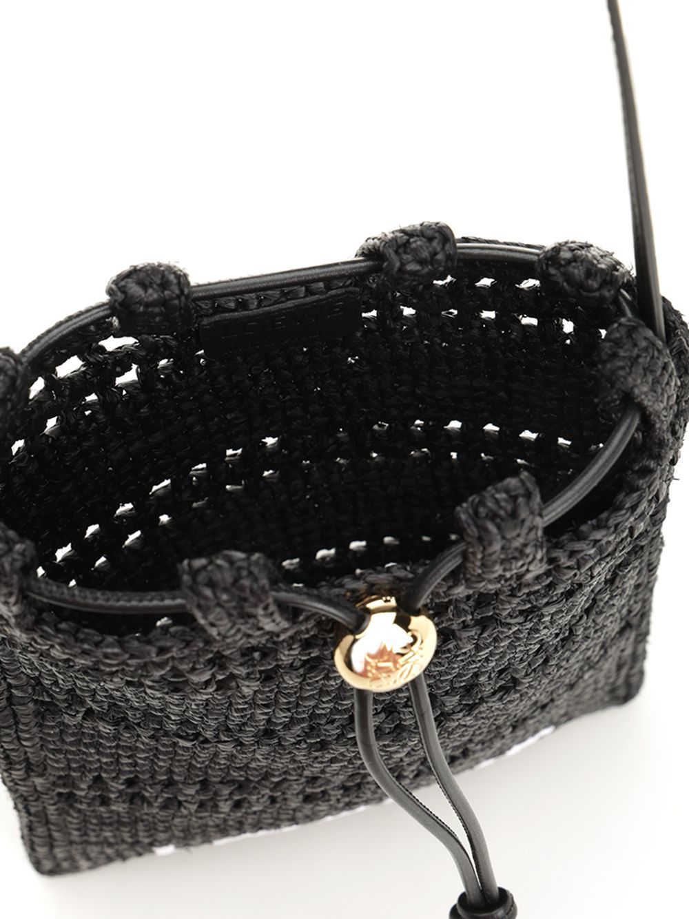 Loewe Drawstring Pocket Crossbody Bag In Raffia In Black