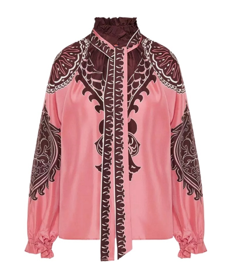 La Doublej Cerere Neck-tie Long-sleeve Silk Blouse In Pink