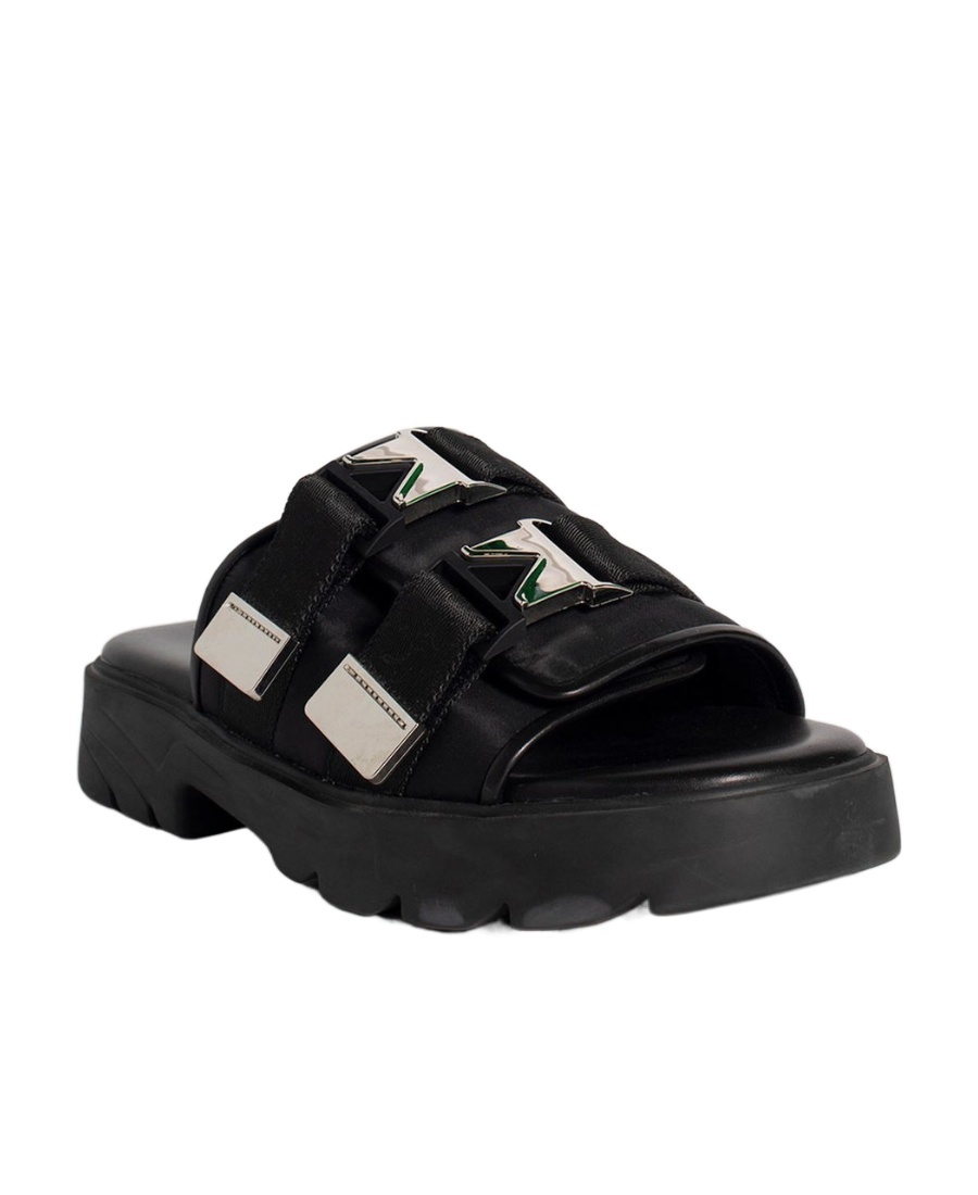 BOTTEGA VENETA DOUBLE-BUCKLE LEATHER SLIDES
