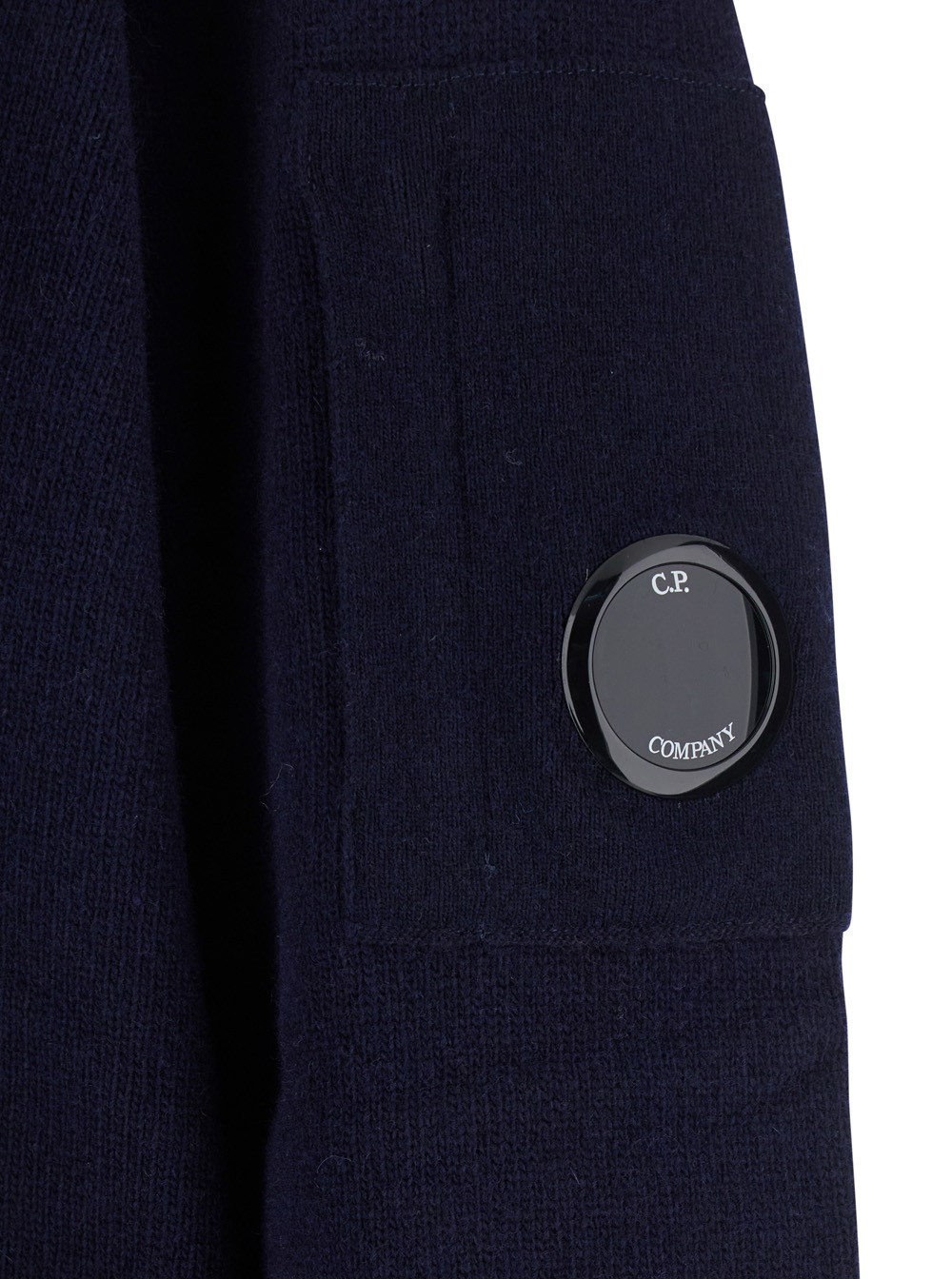 C.p. Company Blue Jacket With High Neck And Logo Plaque On The Sleeve In Wool Blend Man In Blue