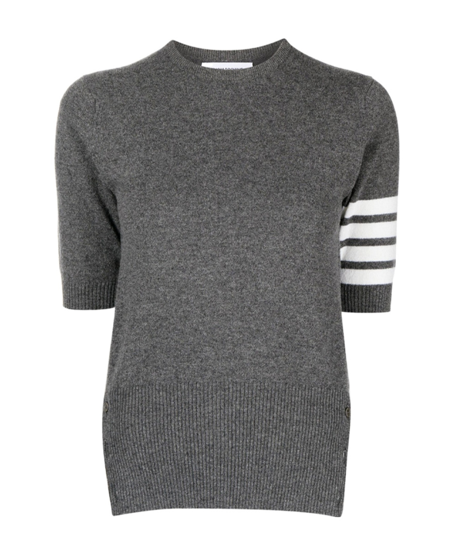 Thom Browne Signature 4-bar Stripe Short-sleeve Cashmere Top In Black