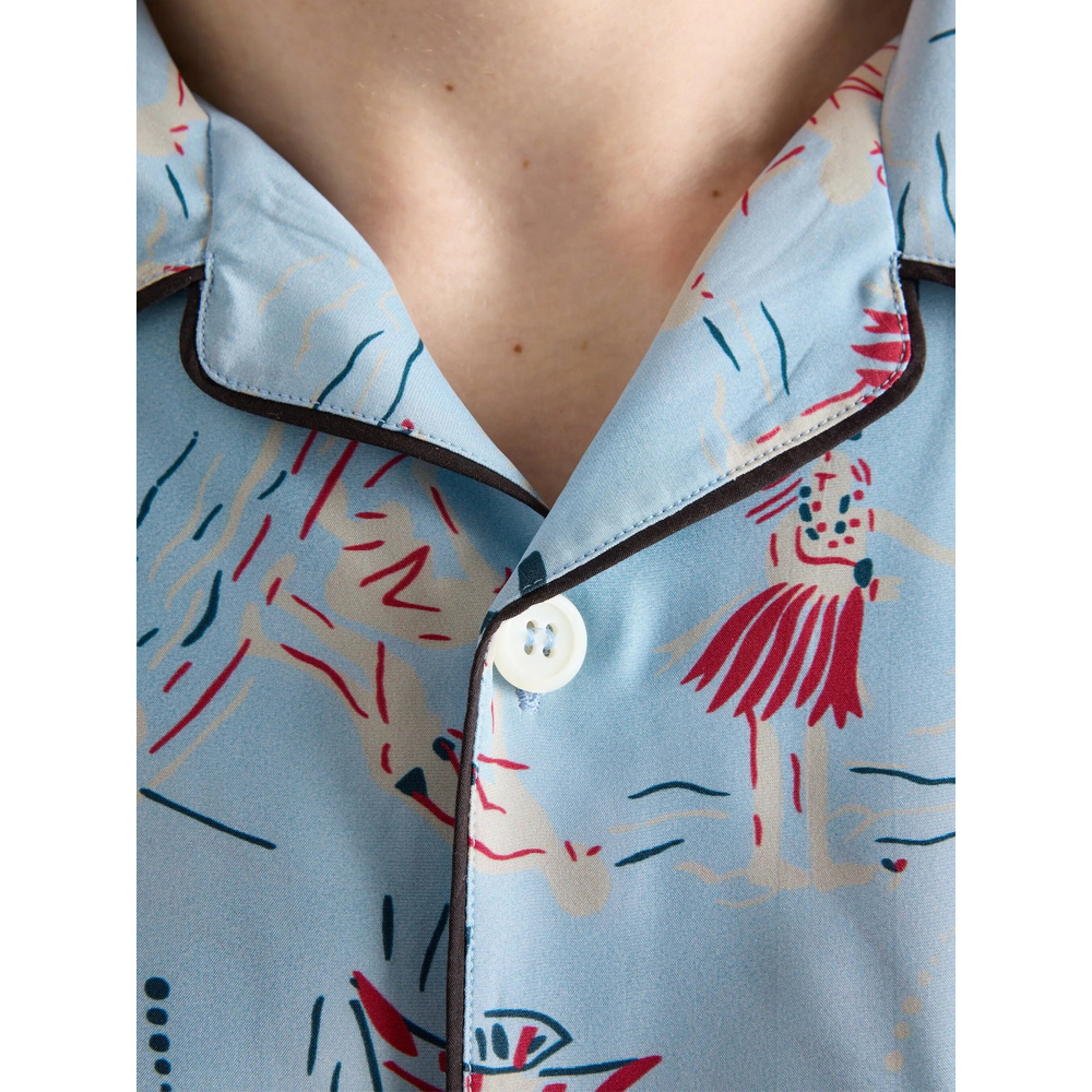 Prada Satin Shirt With Printed Design And Pocket In Blue